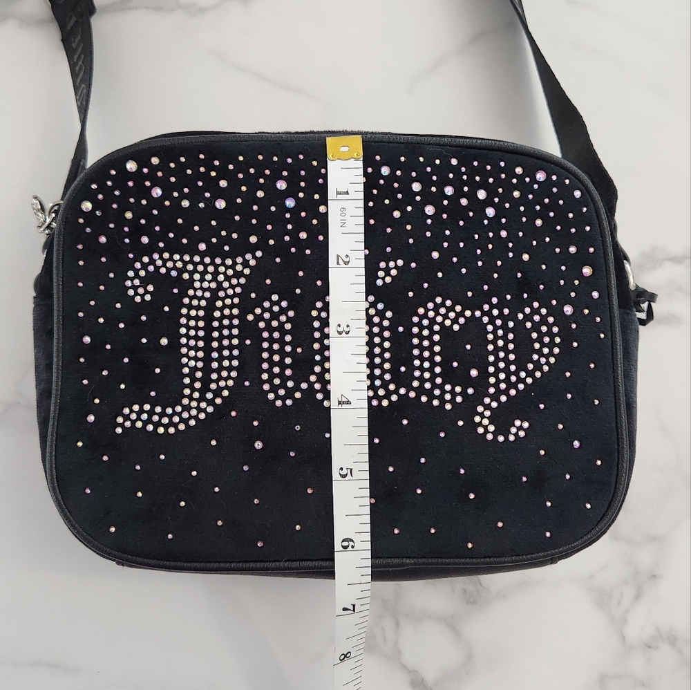 Juicy Couture Black "Let It Shine" Velvet Rhinestone Encrusted Crossbody Bag - Picture 15 of 17